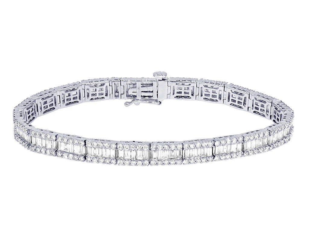 BAGUETTE REAL DIAMOND TENNIS BRACELET 14K WHITE GOLD: Baguette Real Diamond Tennis Bracelet 14K White Gold Brand: None Type: Bracelet Material: 14k White Gold Main Stone/Creation Natural Color: White Gold Size: Dimension 6MM 7.5" Accessories: None