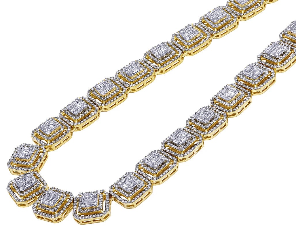 14K YELLOW GOLD REAL DIAMOND DOUBLE HALO CHAIN: 14K Yellow Gold Real Diamond Double Halo Chain Brand: None Type: Necklace Material: 14k Yellow Gold Main Stone/Creation Natural Color: Yellow Gold Size: Length 21" Width 13MM Accessories: None