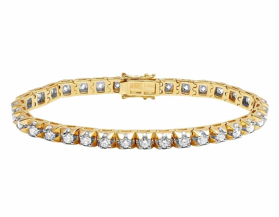 SOLID 10K YELLOW GOLD PRONG 1 ROW TENNIS REAL DIAMOND BRACELET: Solid 10K Yellow Gold Prong 1 Row Tennis Real Diamond Bracelet Brand: None Type: Bracelet Material: 10k Yellow Gold Main Stone/Creation Natural Color: Yellow Gold Size: Dimension 8", 5mm 