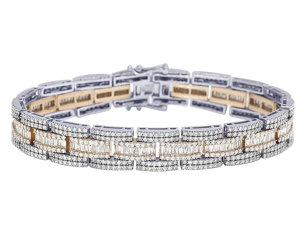 10K TWO TONE BAGUETTE REAL DIAMOND PRESIDENTIAL STYLE BRACELET (1 of 3)