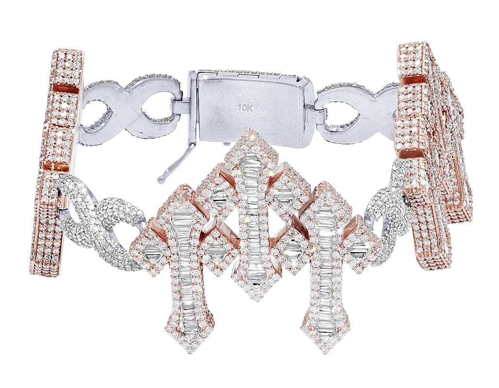 INFINITY BAGUETTE CROSS REAL DIAMOND BRACELET 10K ROSE WHITE GOLD: Infinity Baguette Cross Real Diamond Bracelet 10k Rose White Gold Brand: None Type: Bracelet Material: 10k Rose Gold Main Stone/Creation Natural Color: Rose Gold Size: Dimension 21mm 8" Accessori