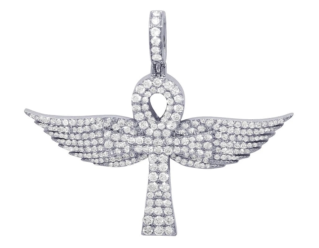 REAL DIAMOND WINGS ANKH CROSS PENDANT 14K WHITE GOLD: Real Diamond Wings Ankh Cross Pendant 14K White Gold Brand: None Type: Necklace Material: 14k White Gold Main Stone/Creation Natural Color: White Gold Size: Dimension 1.8" x 2.2" x 4mm 