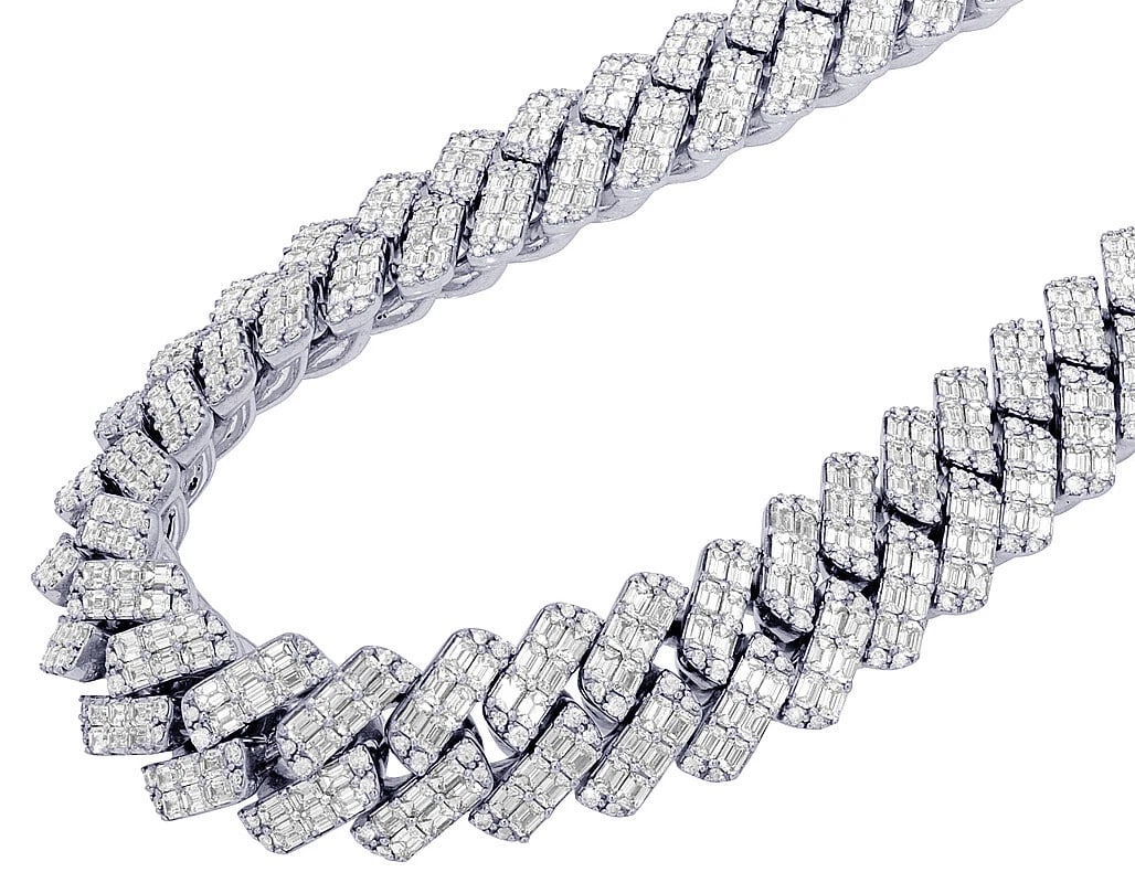 EMERALD CUT REAL DIAMOND CUBAN CHAIN NECKLACE WHITE GOLD: Emerald Cut Real Diamond Cuban Chain Necklace White Gold Brand: None Type: Necklace Material: 14k White Gold Main Stone/Creation Natural Color: White Gold Size: Necklace Length 22" Width