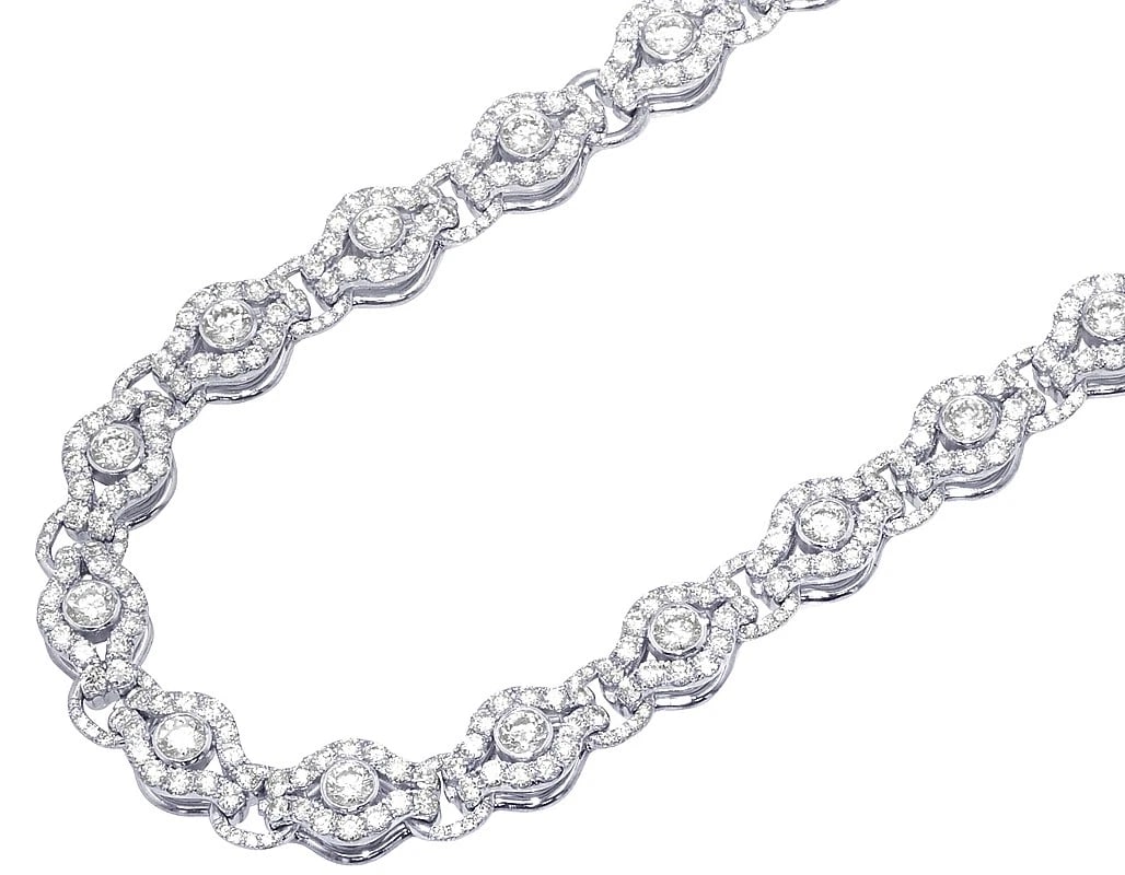 SOLITAIRE DIAMOND INFINITY LINK NECKLACE 10K WHITE GOLD: Solitaire Diamond Infinity Link Necklace 10K White Gold Brand: None Type: Necklace Material: 10k White Gold Main Stone/Creation Natural Color: White Gold Size: Necklace Length 22" Width 9.0mm 
