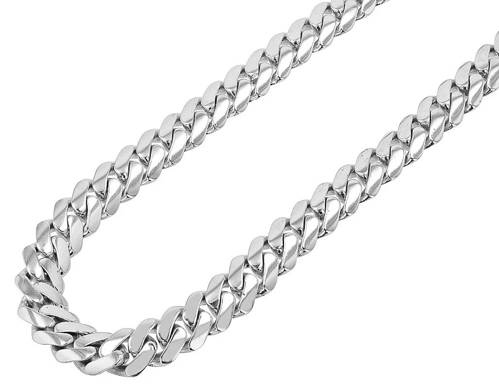 CURB SOLID MIAMI CUBAN LINK CHAIN NECKLACE 14K WHITE GOLD: Curb Solid Miami Cuban Link Chain Necklace 14K White Gold Brand: Jewelry Hip Hop Type: Necklace Material: 10k,14k White Gold Color: White Gold Size: Necklace Length 18"-26" Width 9mm Accessories: