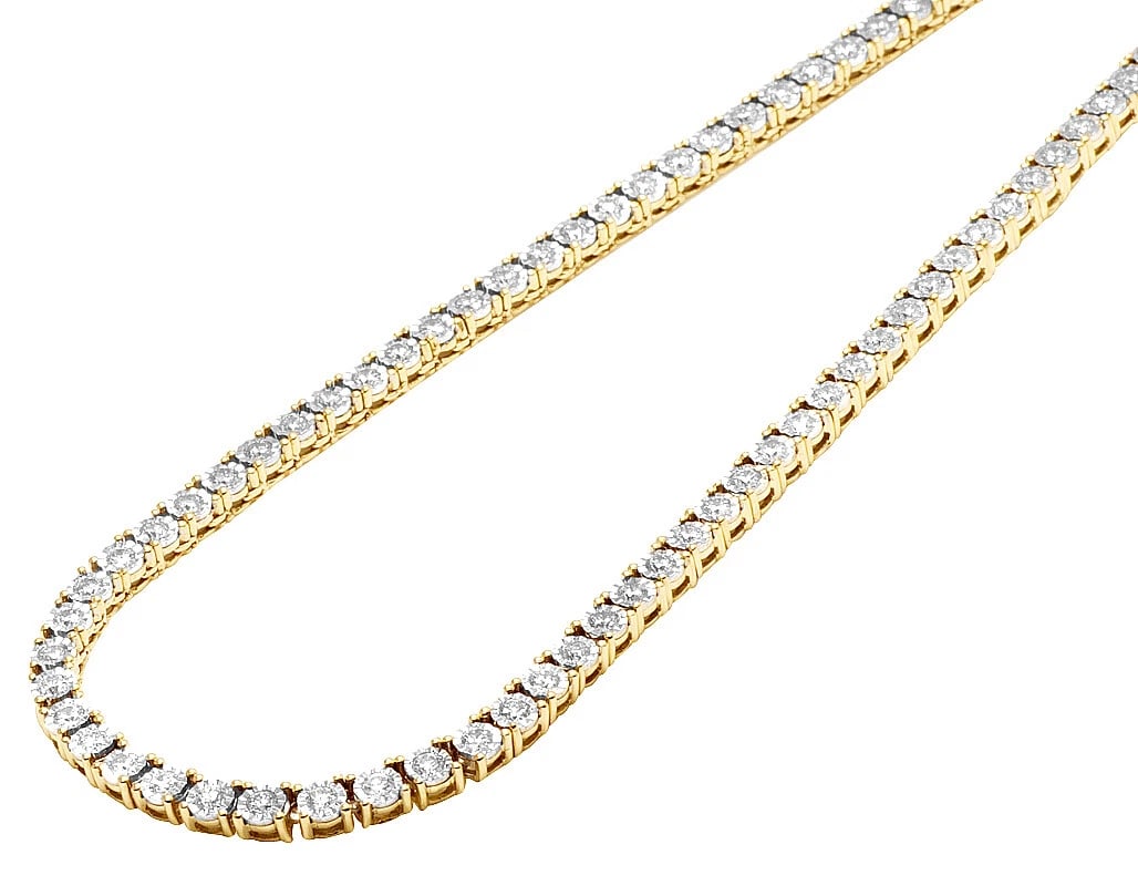 SINGLE ROW ILLUSION SET 7 POINTER DIAMOND TENNIS CHAIN NECKLACE: Single Row Illusion Set 7 Pointer Diamond Tennis Chain Necklace Brand: None Type: Necklace Material: 10k Yellow Gold Main Stone/Creation Natural Color: Yellow Gold Size: Length 22" Width 4.0mm Ac
