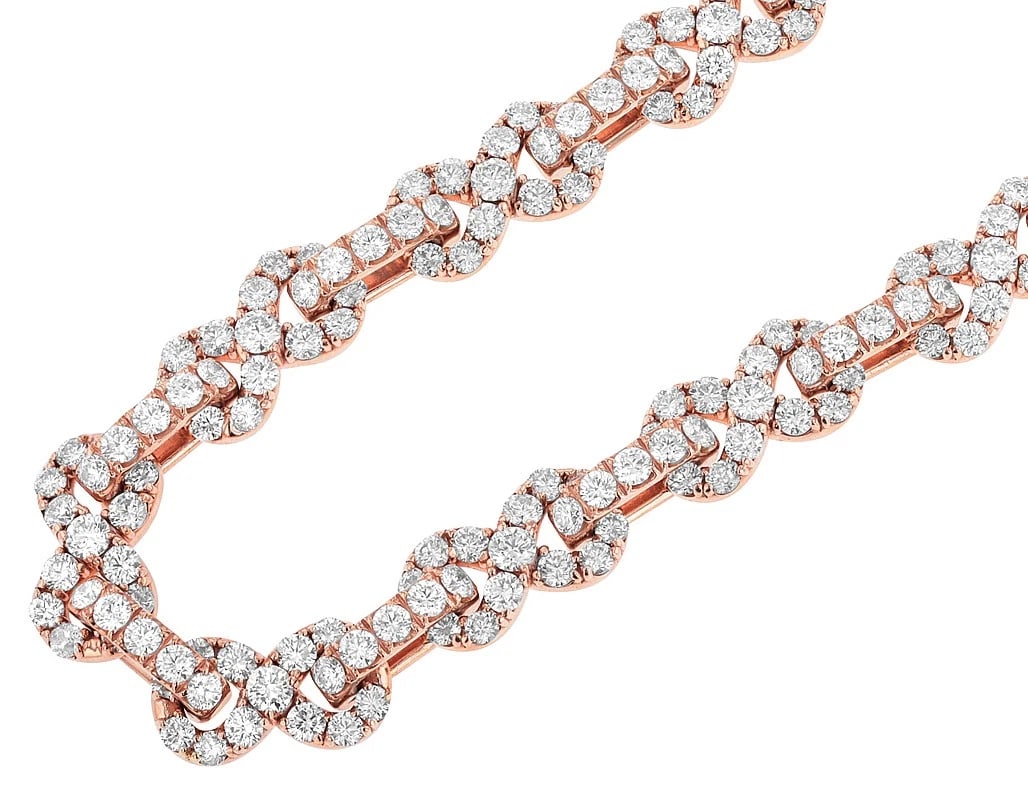 30 POINTER SOLITAIRE REAL DIAMOND INFINITY NECKLACE: 30 Pointer Solitaire Real Diamond Infinity Necklace Brand: None Type: Necklace Material: 10k Rose Gold Main Stone/Creation Natural Color: Rose Gold Size: Length 22.5" Width 11.5mm Accessories: No
