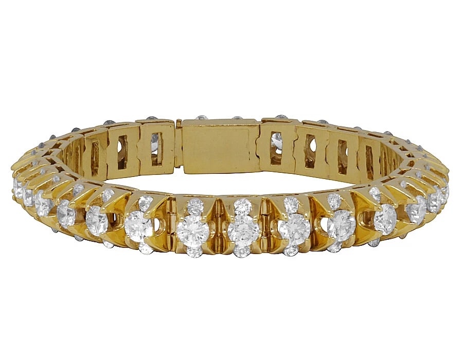 14K YELLOW GOLD 4 PRONG SOLID TENNIS DIAMOND BRACELET (1 of 2)