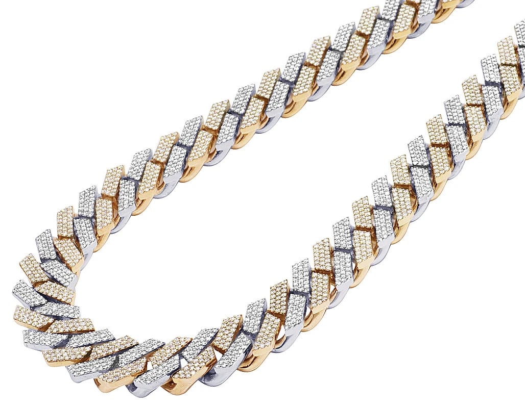 10K TWO-TONE YELLOW/WHITE GOLD REAL DIAMOND NECKLACE: 10K Two-Tone Yellow/White Gold Real Diamond Necklace Brand: None Type: Necklace Material: 10K Multi-Tone Gold Main Stone/Creation Natural Color: Multi-Tone Size: Length 21" Width 16MM Accessories