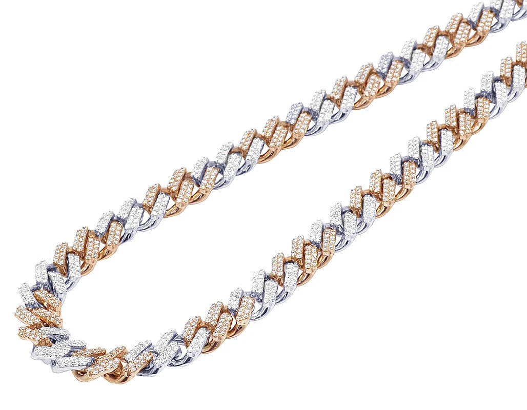SOLID 10K TWO-TONE WHITE/ROSE GOLD REAL DIAMOND CUBAN CHAIN (1 of 3)