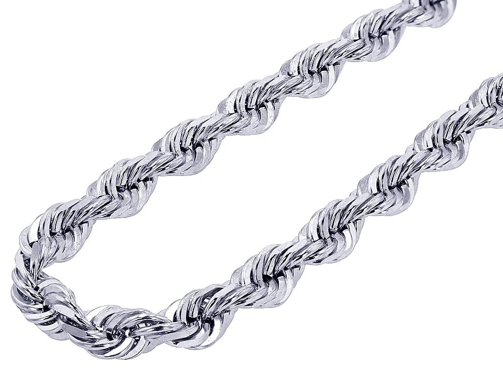 REAL 10K OR 14K SOLID ROPE CHAIN NECKLACE WHITE GOLD: Real 10K or 14K Solid Rope Chain Necklace White Gold Brand: None Type: White Gold Material: 10k,14k White Gold Color: White Gold Size: Necklace Length 18"-26" Width 8mm Accessories: None A