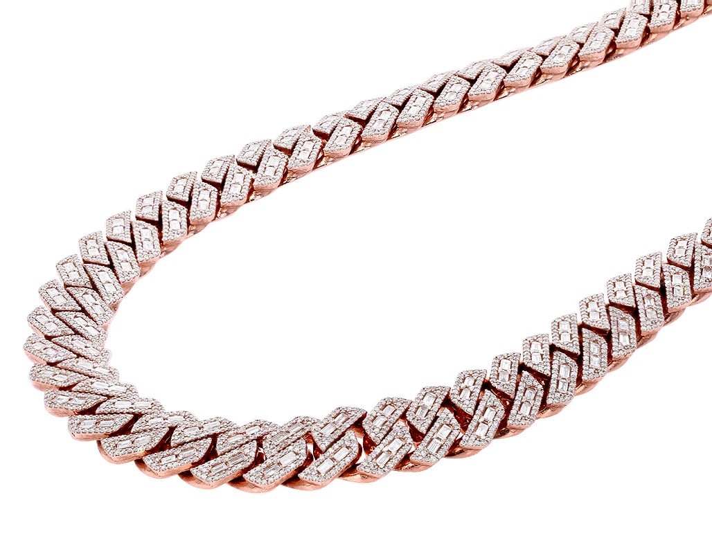 EMERALD REAL DIAMOND MIAMI CUBAN NECKLACE: Emerald Real Diamond Miami Cuban Necklace Brand: None Type: Necklace Material: 10k Rose Gold Main Stone/Creation Natural Color: Rose Gold Size: Length 22" Width 14MM Accessories: None Acce