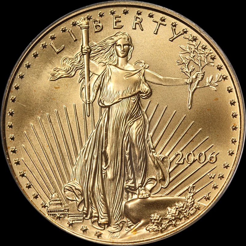 2006-W GOLD AMERICAN EAGLE $25: 2006-W Gold American Eagle $25 Year: 2006 Fineness: 0.9167 Composition: Gold Denomination: $25 Country of Origin: United States Accessories: None Accessories Notice: When purchasing pre-owned