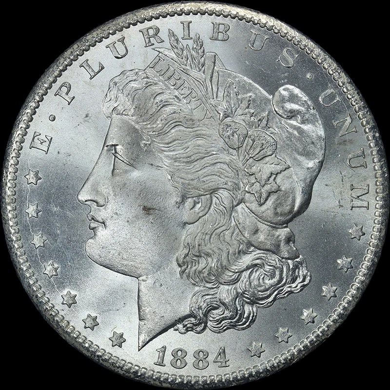 1884-CC GSA MORGAN SILVER DOLLAR: 1884-CC GSA Morgan Silver Dollar Year: 1884 Fineness: 0.9 Composition: Silver Denomination: None Country of Origin: United States Accessories: None Accessories Notice: When purchasing pre-