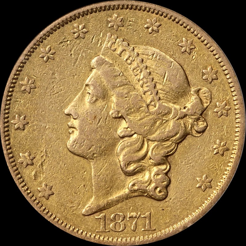 1871-CC LIBERTY GOLD $20: 1871-CC Liberty Gold $20 Year: 1871 Fineness: None Composition: Gold Denomination: $20 Country of Origin: United States Accessories: None Accessories Notice: When purchasing pre-owned goods,