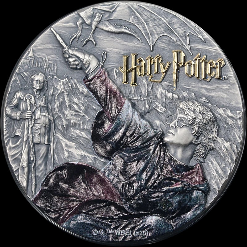 2025 NIUE SILVER $5 ANTIQUED HARRY POTTER: 2025 Niue Silver $5 Antiqued Harry Potter Year: 2025 Fineness: 0.999 Composition: Silver Denomination: None Country of Origin: Niue Accessories: None Accessories Notice: When purchasing