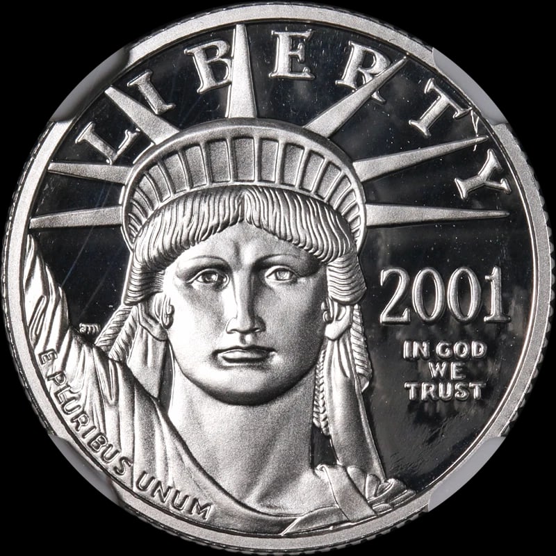 2001-W PLATINUM AMERICAN EAGLE $25: 2001-W Platinum American Eagle $25 Year: 2001 Fineness: 0.9995 Composition: Platinum Denomination: $25 Country of Origin: United States Accessories: None Accessories Notice: When purchasing