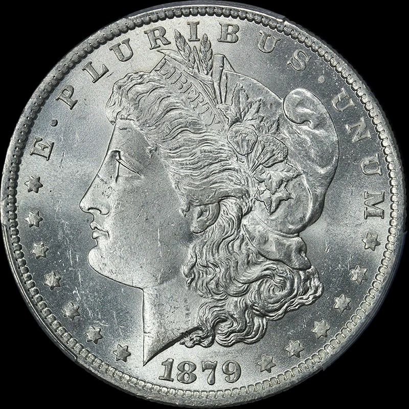 1879-O MORGAN SILVER DOLLAR: 1879-O Morgan Silver Dollar Year: 1879 Fineness: 0.9 Composition: Silver Denomination: None Country of Origin: United States Accessories: None Accessories Notice: When purchasing pre-owned