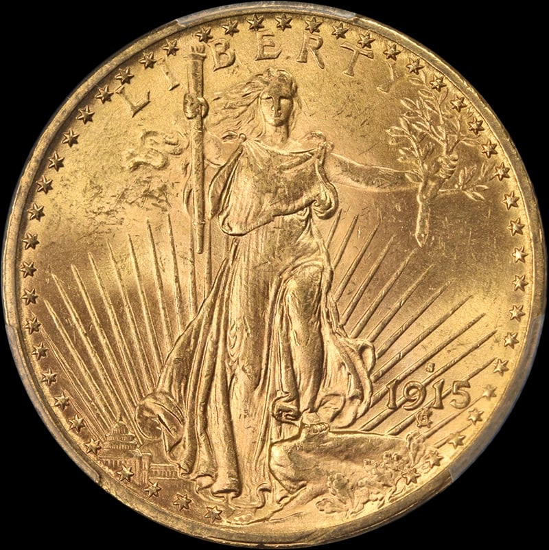 1915-S SAINT-GAUDENS GOLD $20: 1915-S Saint-Gaudens Gold $20 Year: 1915 Fineness: 0.9 Composition: Gold Denomination: $20 Country of Origin: United States Accessories: None Accessories Notice: When purchasing pre-owned
