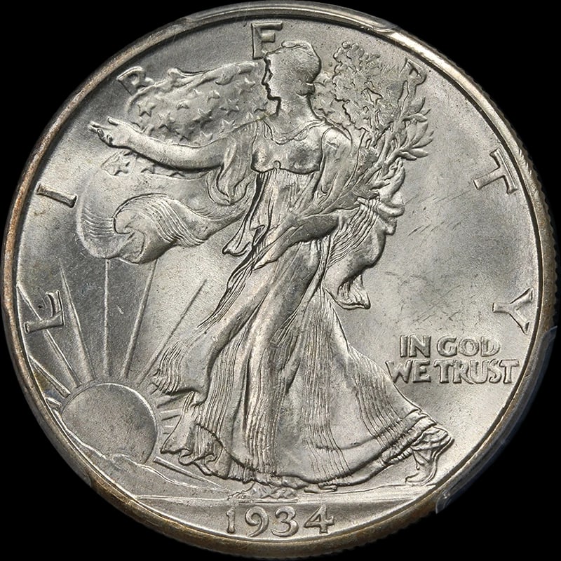 1934-D WALKING LIBERTY HALF: 1934-D Walking Liberty Half Year: 1934 Fineness: 0.9 Composition: Silver Denomination: None Country of Origin: United States Accessories: None Accessories Notice: When purchasing pre-owned