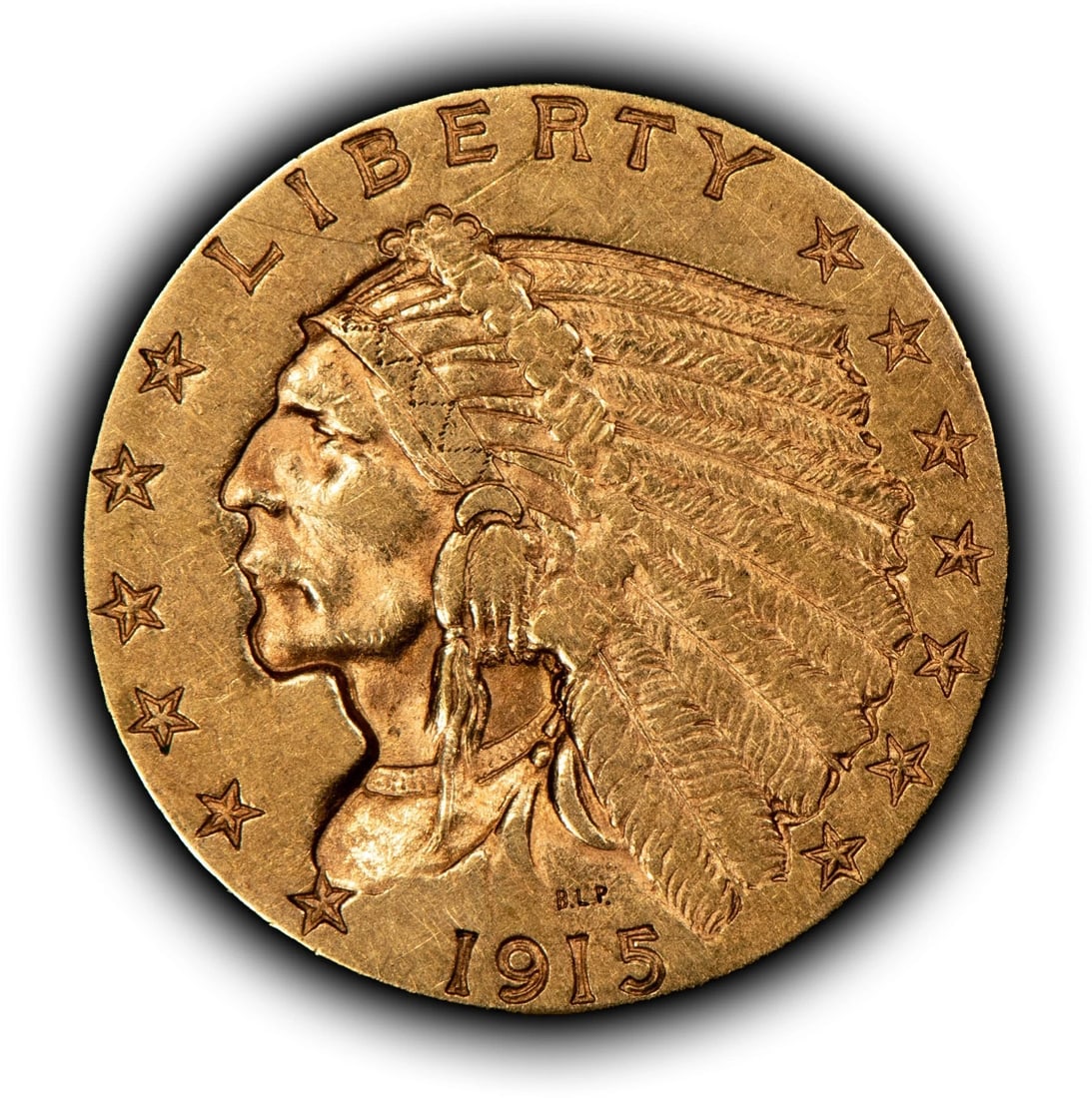 1915 G$2.50 INDIAN HEAD GOLD QUARTER EAGLE: 1915 G$2.50 Indian Head Gold Quarter Eagle Brand/Mint: U.S. Mint Year: 1915 Fineness: 0.9 Composition: Gold Coin: US Pre-1933 Gold Bullion Denomination: $2.50 Country of Origin: United