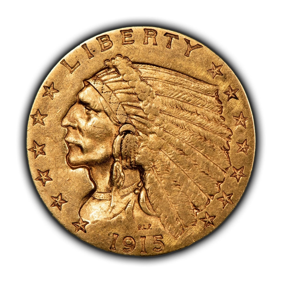 1915 G$2.50 INDIAN HEAD GOLD QUARTER EAGLE: 1915 G$2.50 Indian Head Gold Quarter Eagle Brand/Mint: U.S. Mint Year: 1915 Fineness: 0.9 Composition: Gold Coin: US Pre-1933 Gold Bullion Denomination: $2.50 Country of Origin: United