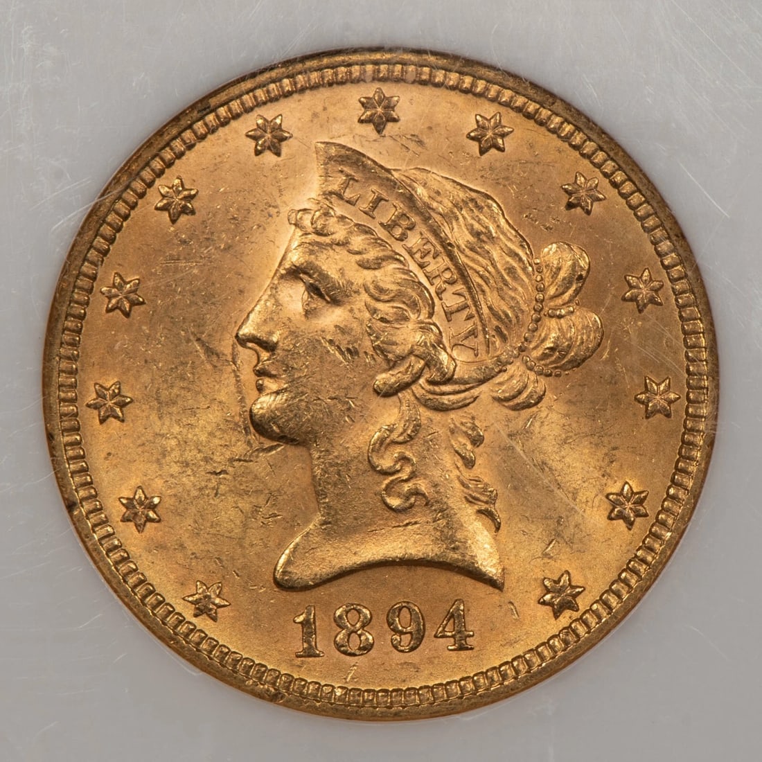 1894 G$10 LIBERTY HEAD GOLD EAGLE: 1894 G$10 Liberty Head Gold Eagle Brand/Mint: U.S. Mint Year: 1894 Fineness: 0.9 Composition: Gold Coin: US Pre-1933 Gold Bullion Denomination: $10 Country of Origin: United States