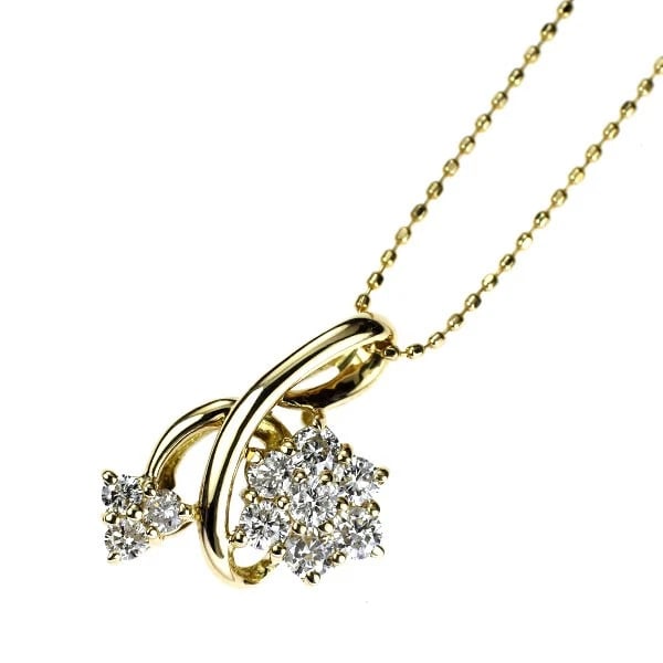 K18YG FLOWER DIAMOND PENDANT NECKLACE: K18YG flower diamond pendant necklace Brand: None Type: pendant necklace Material: K18YG Color: YG Size: Necklace: Chain Length ?46 Length/Width/Diameter17.4 Width/Thickness13.6 Accessories:
