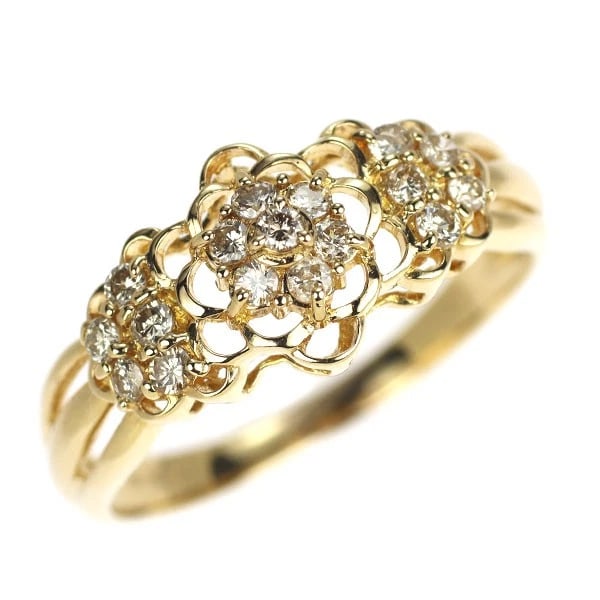 K18YG DIAMOND RING FLOWER: K18YG Diamond Ring Flower Brand: None Type: rings Material: K18YG Color: YG Size: 6.75 - 7 Accessories: None Accessories Notice: When purchasing pre-owned goods, please refer to the photos of