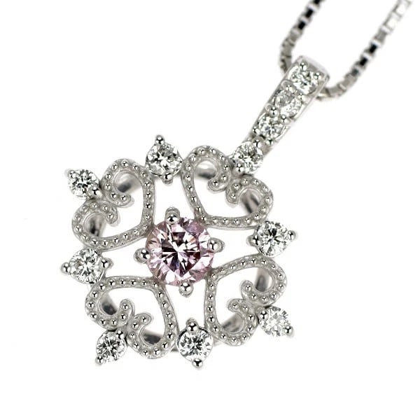 RARE K18WG NATURAL PINK/COLLARLESS DIAMOND PENDANT NECKLACE: Rare K18WG Natural Pink/Collarless Diamond Pendant Necklace Brand: None Type: Pendant Necklace Material: Metal Purity K18 Metal Gold Main Stone/Creation Natural Color: None Size: Necklace:
