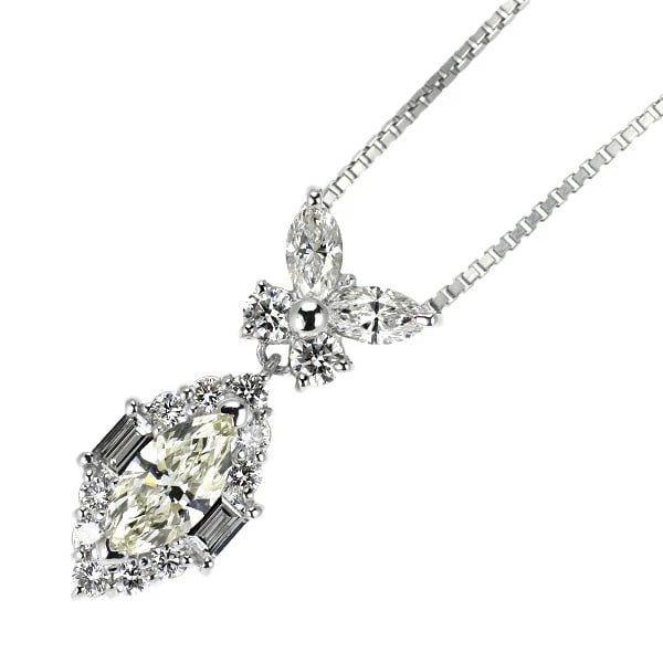 PT900/ PT850 MARQUISE DIAMOND PENDANT NECKLACE: Pt900/ Pt850 Marquise Diamond Pendant Necklace Brand: None Type: Pendant Necklace Material: Metal Purity 850 Metal Platinum Main Stone/Creation Natural Color: None Size: Necklace: Chain Length