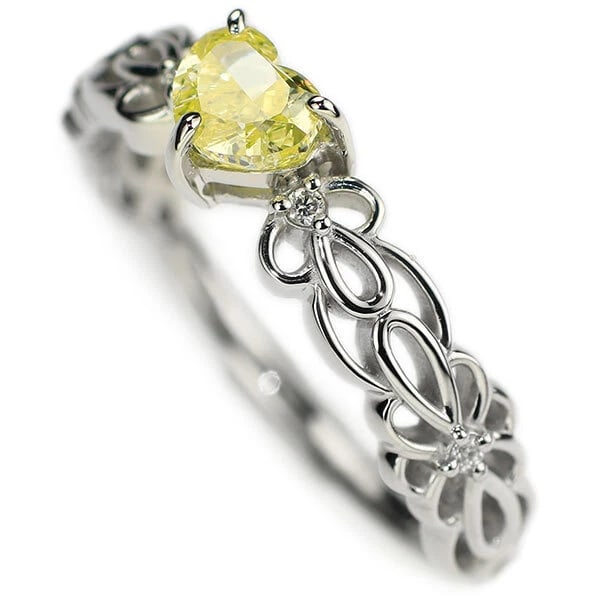 PT950 HEART SHAPE NATURAL INTENSE YELLOW DIAMOND RING - 3