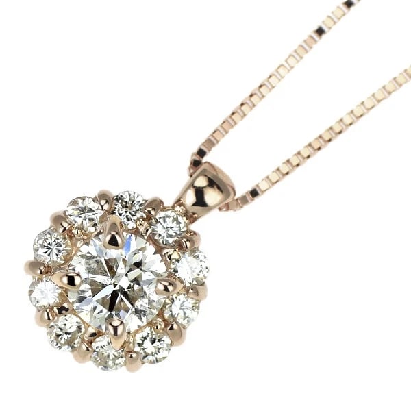 K18PG DIAMOND PENDANT NECKLACE: K18PG Diamond Pendant Necklace Brand: None Type: Pendant Necklace Material: Metal Purity K18 Metal Gold Main Stone/Creation Natural Color: Pink Gold Size: Necklace: Chain Length ?45 Length/Width/D