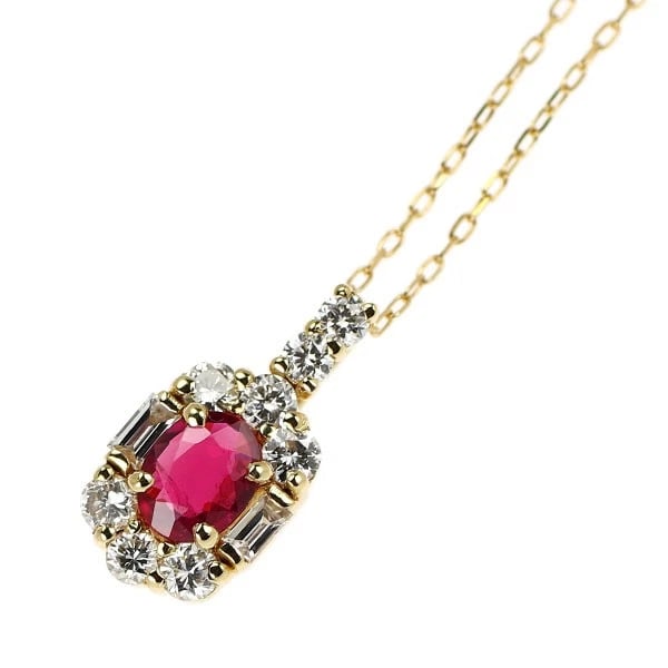 K18YG RUBY DIAMOND PENDANT NECKLACE: K18YG Ruby Diamond Pendant Necklace Brand: None Type: pendant necklace Material: K18YG Color: YG Size: Necklace: Chain Length ?45 Length/Width/Diameter13.4 Width/Thickness6.6 Accessories: