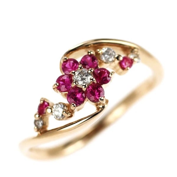 K18PG RUBY DIAMOND RING: K18PG Ruby Diamond Ring Brand: None Type: Ring Material: Metal Purity K18 Metal Gold Main Stone/Creation Ruby Color: Pink Gold Size: 5.25 US Accessories: None Accessories Notice: When purc