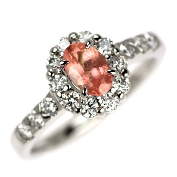 PT900 RHODOCHROSITE DIAMOND RING: Pt900 rhodochrosite diamond ring Brand: None Type: Ring Material: Metal Purity 900 Metal Platinum Main Stone/Creation None Color: Platinum Size: 5.25 US Accessories: None Accessories Notice: