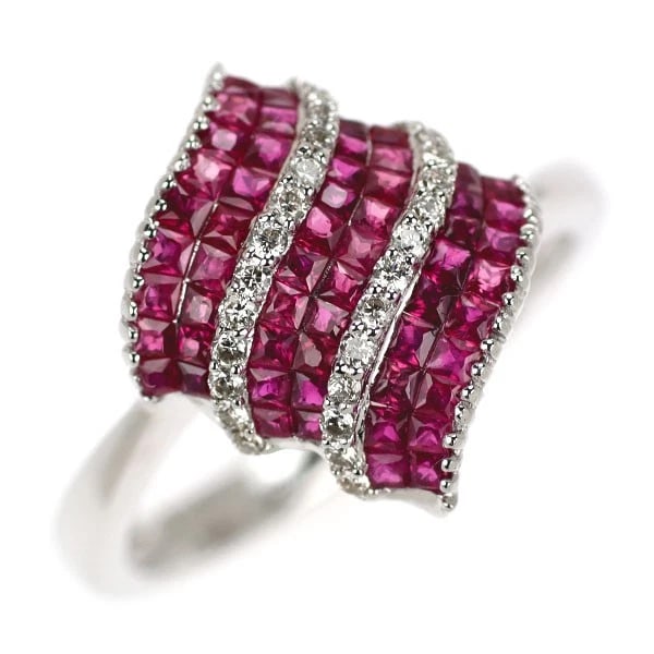 K18WG RUBY DIAMOND RING: K18WG Ruby Diamond Ring Brand: None Type: Ring Material: Metal Purity K18 Metal Gold Main Stone/Creation Ruby Color: White Gold Size: 6 US Accessories: None Accessories Notice: When purcha