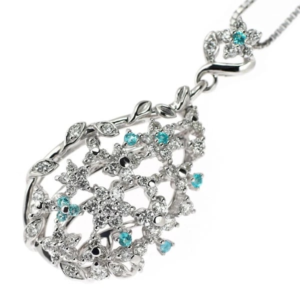 K18WG PARAIBA TOURMALINE DIAMOND PENDANT NECKLACE: K18WG Paraiba Tourmaline Diamond Pendant Necklace Brand: None Type: pendant necklace Material: K18WG Color: WG Size: Necklace: Chain Length ?45 Length/Width/Diameter39.4 Width/Thickness19.6 