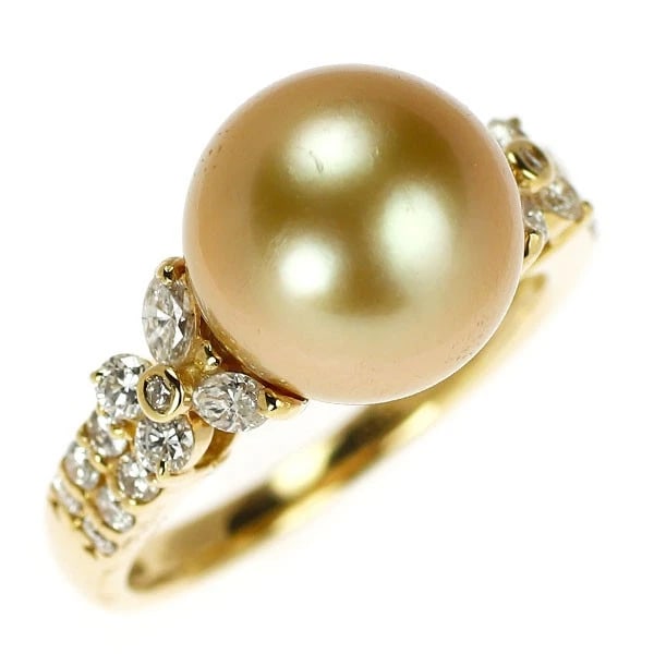 K18YG WHITE BUTTERFLY GOLDEN PEARL DIAMOND RING: K18YG White Butterfly Golden Pearl Diamond Ring Brand: None Type: Ring Material: Metal Purity K18 Metal Gold Main Stone/Creation pearl/pearl Color: None Size: 5.25 US Accessories: None