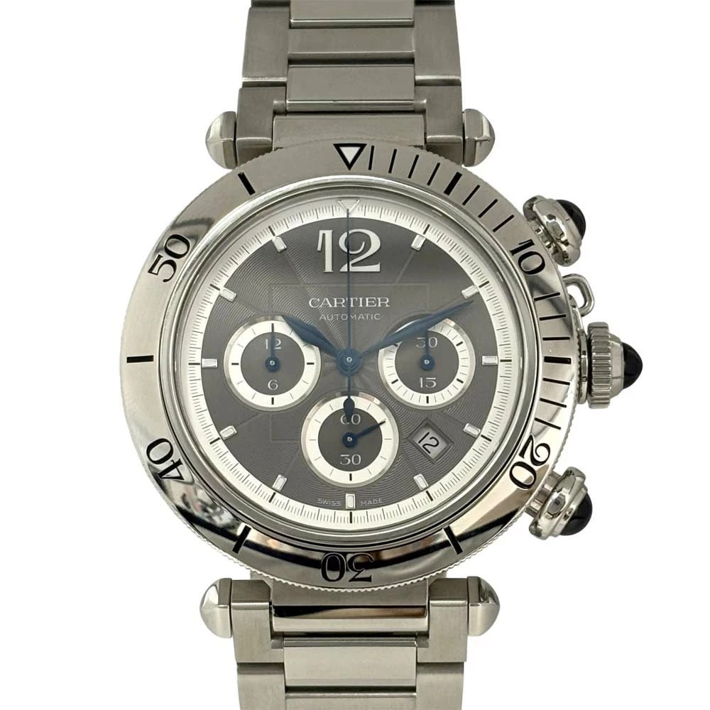 CARTIER PASHA CHRONOGRAPH GRAY WATCH: CARTIER Pasha Chronograph Gray Watch Brand: CARTIER Type: Wristwatch Material: Band MaterialN/A, Band MaterialN/A, Case MaterialCase MaterialN/A Color: gray Size: Wrist SizeNA, Case Size41mm 