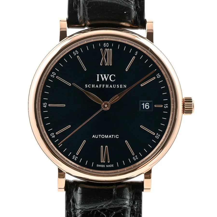 IWC PORTOFINO BLUE WATCH: IWC Portofino Blue Watch Brand: IWC Type: Wristwatch Material: Band MaterialPink Gold/Leather Strap, Band MaterialPink Gold/Leather Strap, Case MaterialCase MaterialN/A Color: blue Size: Wrist