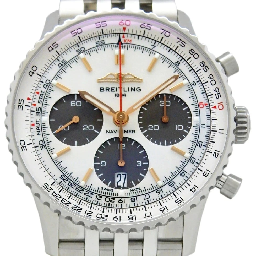 BREITLING NAVITIMER WATCH: BREITLING Navitimer Watch Brand: BREITLING Type: Wristwatch Material: Band MaterialS.S., Band MaterialS.S., Case MaterialCase MaterialN/A Color: none Size: Wrist Size21.5cm, Case Size41mm 