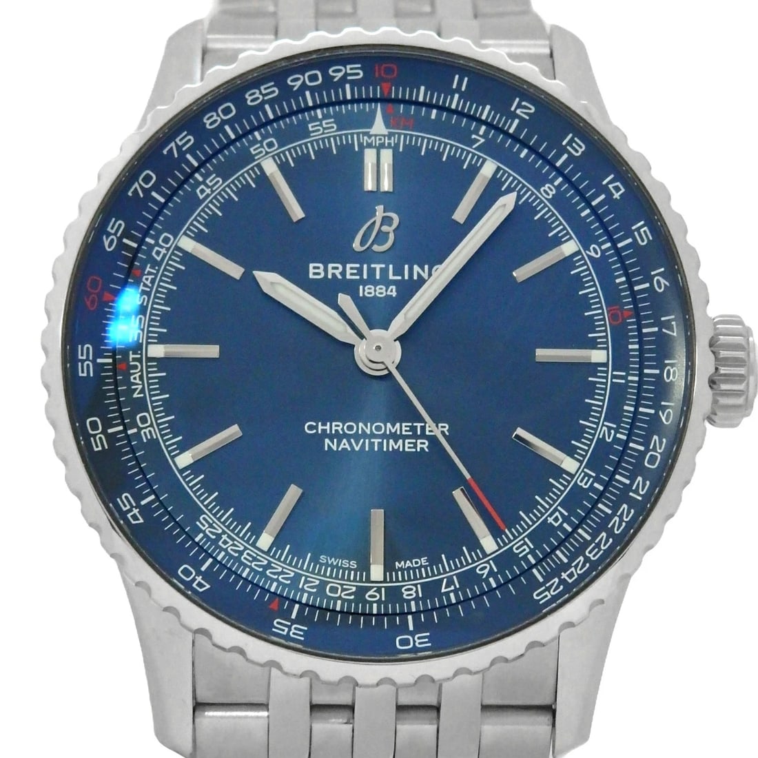 BREITLING NAVITIMER WATCH: BREITLING Navitimer Watch Brand: BREITLING Type: Wristwatch Material: Band MaterialSs, Band MaterialSs, Case MaterialCase MaterialN/A Color: none Size: Wrist Size21.5cm, Case Size41mm 