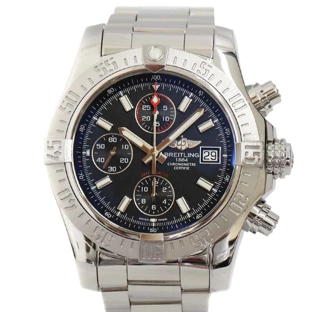 BREITLING SUPER AVENGER CHRONOGRAPH BLACK WATCH: BREITLING Super Avenger Chronograph Black Watch Brand: BREITLING Type: Wristwatch Material: Band MaterialSs (Stainless Steel), Band MaterialSs (Stainless Steel), Case MaterialCase MaterialN/A 