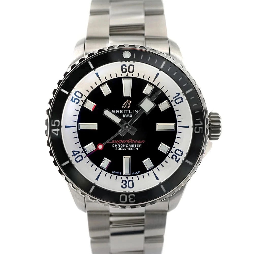 BREITLING SUPEROCEAN BLACK WATCH: BREITLING Superocean Black Watch Brand: BREITLING Type: Wristwatch Material: Band MaterialSs (Stainless Steel), Band MaterialSs (Stainless Steel), Case MaterialCase MaterialN/A Color: black Size:
