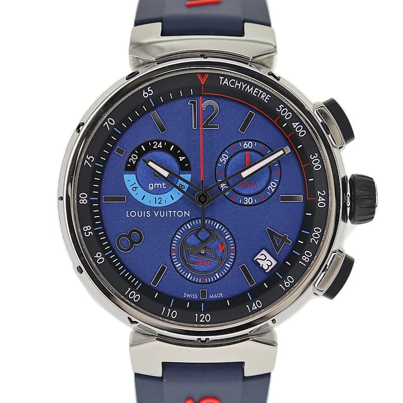 LOUIS VUITTON TAMBOUR CHRONOGRAPH WATCH: LOUIS VUITTON Tambour Chronograph Watch Brand: LOUIS VUITTON Type: Wristwatch Material: Band MaterialSs (Stainless Steel), Band MaterialSs (Stainless Steel), Case MaterialCase MaterialN/A 