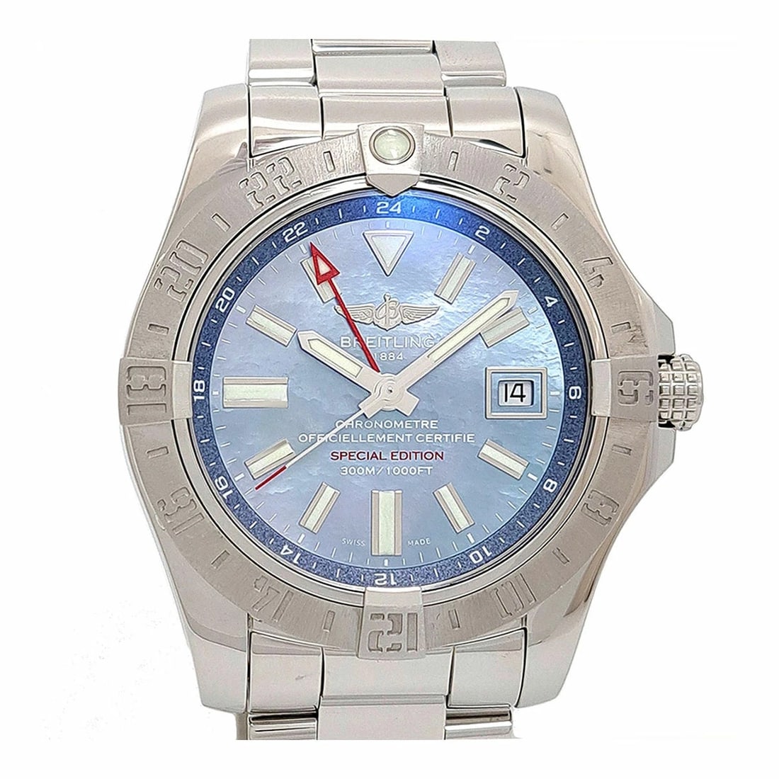 BREITLING WATCH: BREITLING Watch Brand: BREITLING Type: Wristwatch Material: Band MaterialStainless Steel, Band MaterialStainless Steel, Case MaterialCase MaterialN/A Color: blue Size: Wrist Size17.5cm, Case