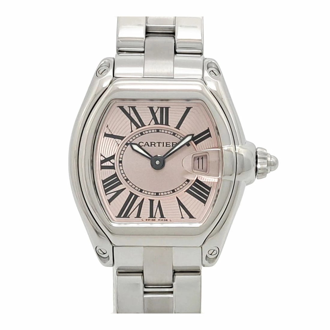 CARTIER ROADSTER PINK WATCH: CARTIER Roadster Pink Watch Brand: CARTIER Type: Wristwatch Material: Band MaterialStainless Steel, Band MaterialStainless Steel, Case MaterialCase MaterialN/A Color: pink Size: Wrist