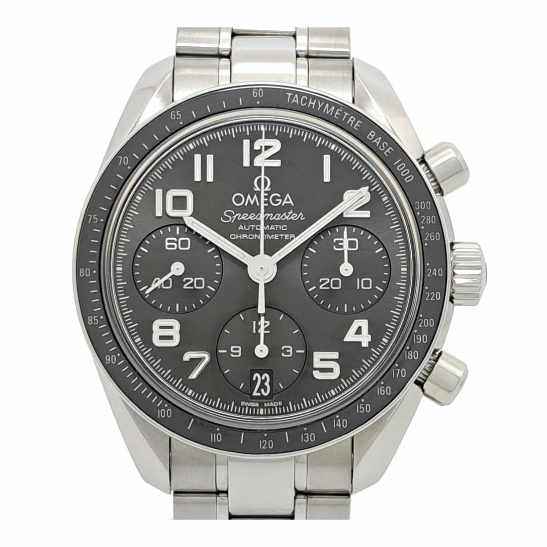 OMEGA SPEEDMASTER GRAY WATCH: OMEGA Speedmaster Gray Watch Brand: OMEGA Type: Wristwatch Material: Band MaterialStainless Steel, Band MaterialStainless Steel, Case MaterialCase MaterialN/A Color: gray Size: Wrist Size17cm,