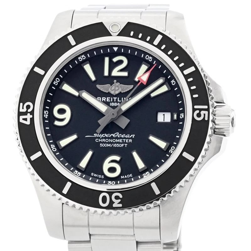 BREITLING SUPEROCEAN BLACK WATCH: BREITLING Superocean Black Watch Brand: BREITLING Type: Wristwatch Material: Band MaterialStainless Steel, Band MaterialStainless Steel, Case MaterialCase MaterialN/A Color: black Size: Wrist Size
